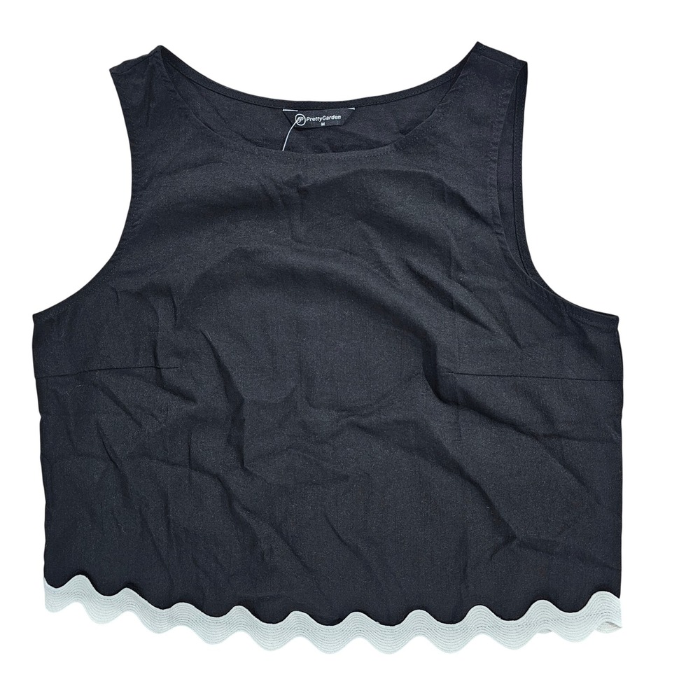 PrettyGarden‎ Women M Black Tank Top Scalloped Hem Sleeveless Crop